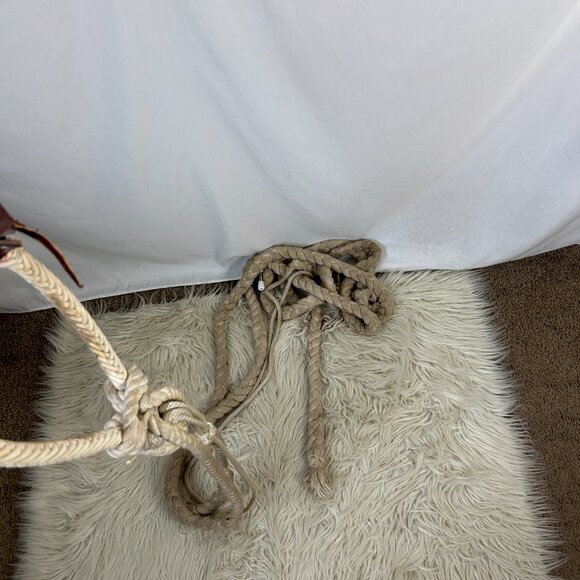 Handmade Braided Rawhide Bosal w Headstall and Cotton Rope Reins - Picture 5 of 5